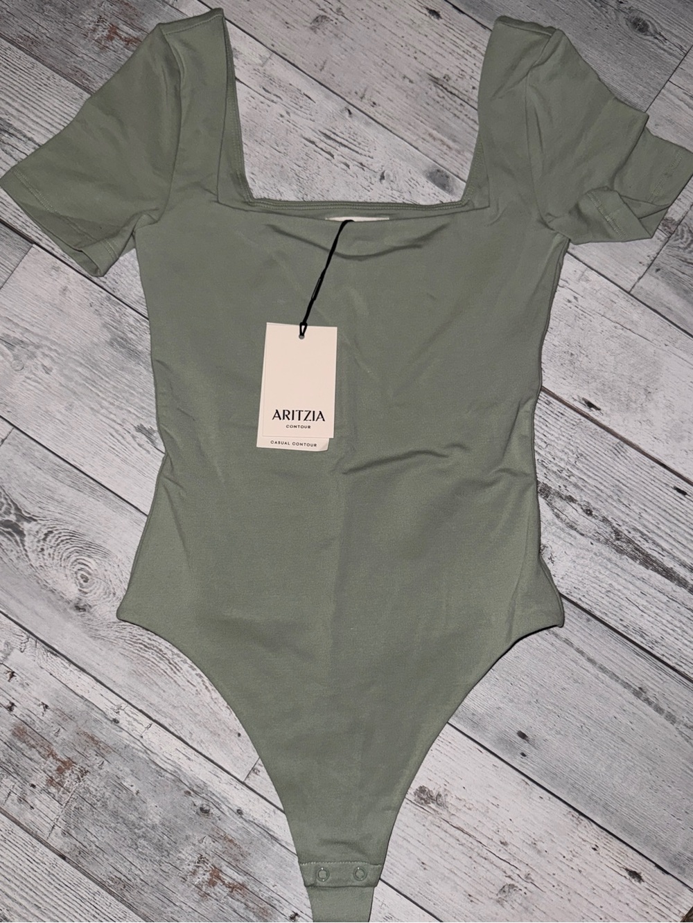 NWT Aritzia Light Sage Square Neck Bodysuit double lined